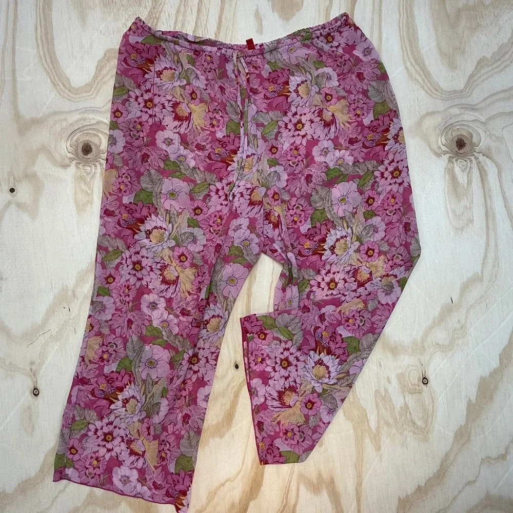 Josie by Natori Pink Floral Pajama Pants Wide Leg Drawstring Medium 092630